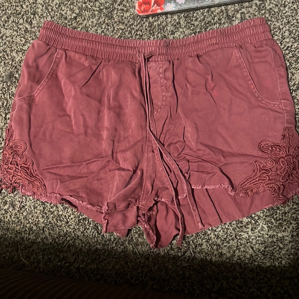 Knox Rose drawstring waist boho lace raw hem short - size L